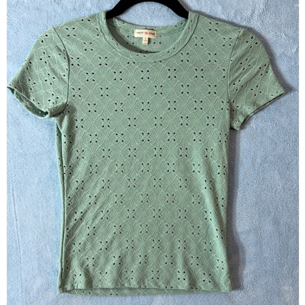 Heart Hips Girls Knit Top Small 7/8 Sage Green Eyelet